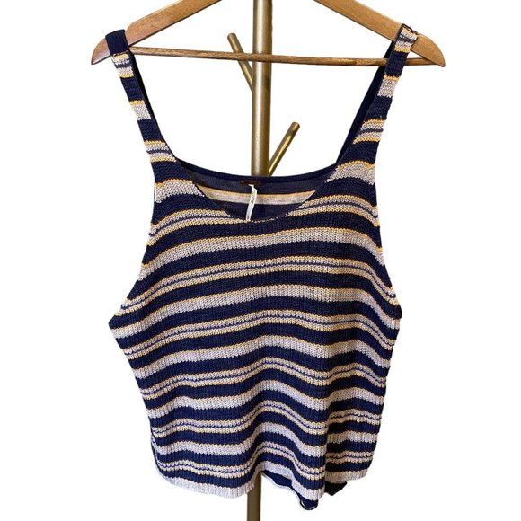 Free People Tops - Free People Oversized Colorful Knit Tank Top Blue Yellow Womens SM